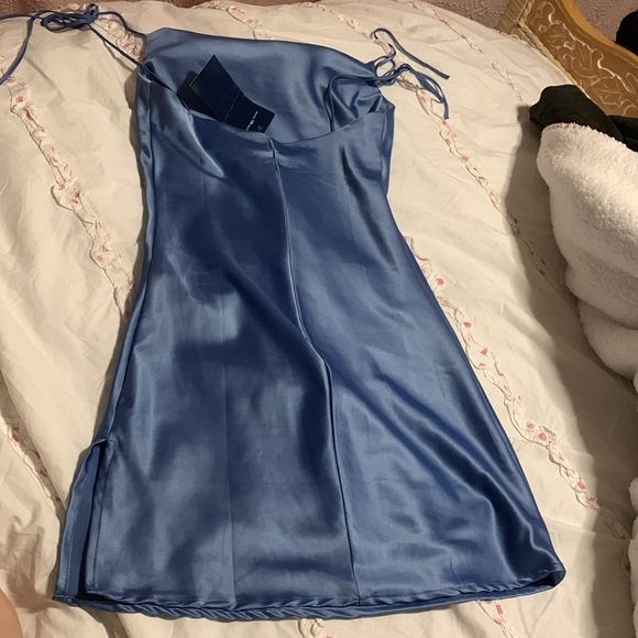 NWT Brandy Melville EU Europe Exclusive Blue Kim Cowl Neck Satin Dress - Picture 2 of 6